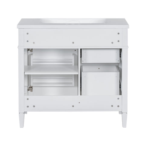 Bathroom Vanity With Top Sink, 2 Drawers And Tip Out Drawer, Rectangular Design