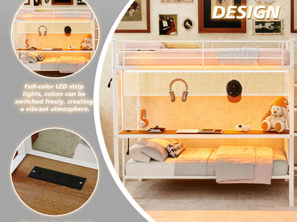 Bunk Bed With Built In Desk And LED Lighting