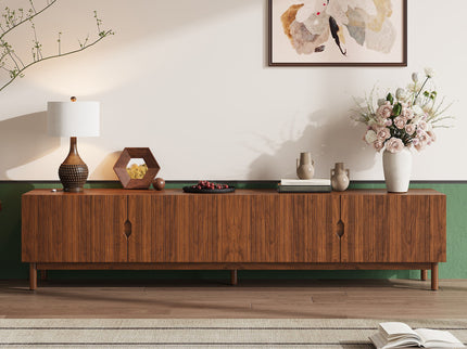 TV Stand With Legs, Media Console, 4 Cabinets For Living Room - Natural Wood