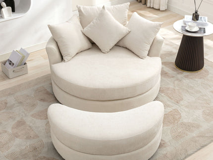 360° Swivel Accent Barrel Chair With Storage Ottoman & 4 Pillows, Modern Leisure Chair Round Accent For Living Room