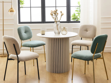 Modern 4 Person Dining Set With Bamboo & Table And Turquoise & Chairs Metal Legs, Space Saving Design - White
