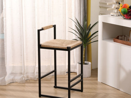 Stylish (Set of 2) Bar Stools With Backrest And Paper Rope Woven Seat, Counter Height Dining Chairs For Kitchen - Natural