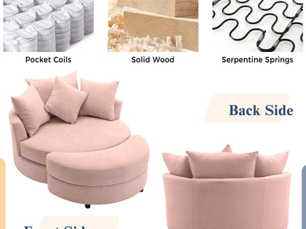 360° Swivel Accent Barrel Chair With Storage Ottoman & 4 Pillows, Modern Leisure Chair Round Accent For Living Room