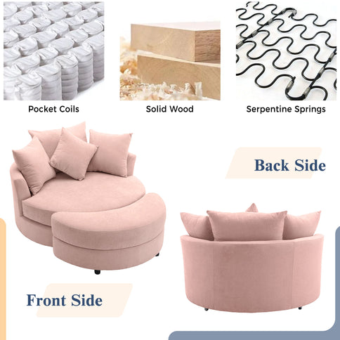 360° Swivel Accent Barrel Chair With Storage Ottoman & 4 Pillows, Modern Leisure Chair Round Accent For Living Room
