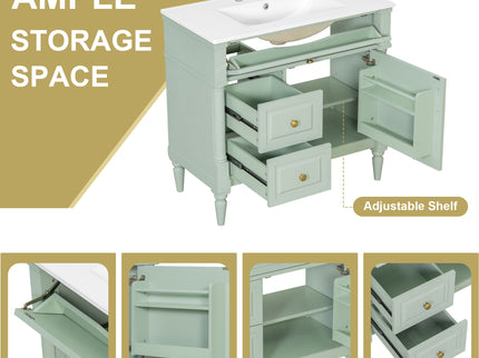 Freestanding Bathroom Vanity With Sink, Adjustable Shelf, Flip Drawer