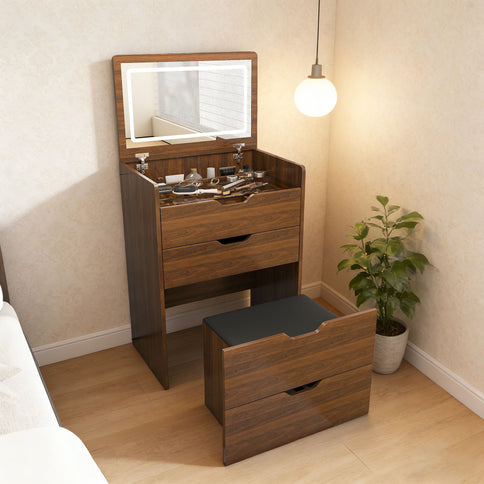 Vanity Desk With Lighted Mirror & Stool