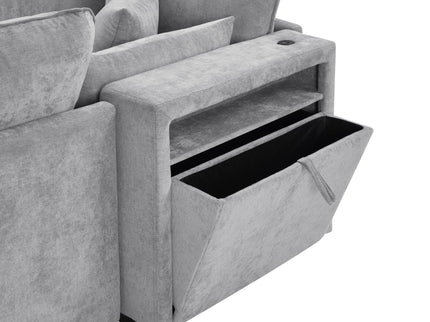 Modern Sectional Sofa U-Shaped With Movable Ottoman Storage Armrests And USB Ports