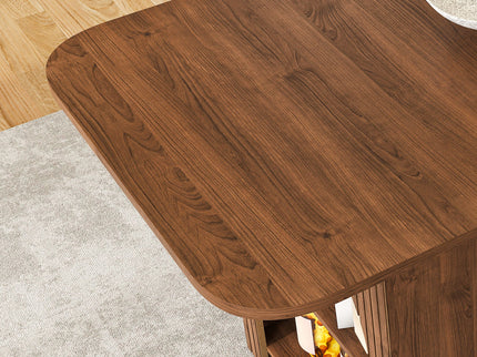 Dining Table With Drawers & Open Storage - Walnut