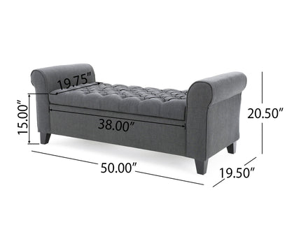 Hayes - Contemporary Armed Storage Bench With Rolled Arms And Button Tufting