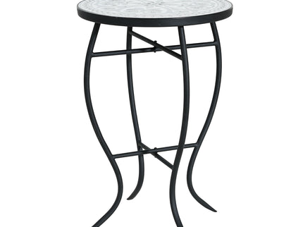 Outdoor Round Side Table With Mosaic Style Top And Curved Iron Legs