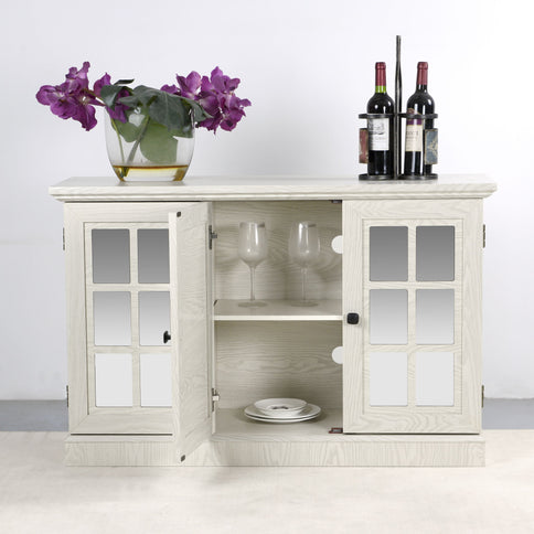 Storage Cabinet With 3 Mirrored Acrylic Doors, Adjustable Shelves