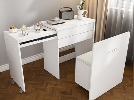 Folding Desk With Mirror And Storage Stol For Bedroom