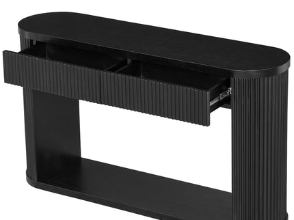 Oval Fluted Console Table With 2 Drawers And Bottom Shelf