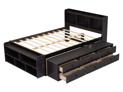 Bed With Bookcase Headboard, Under Bed Storage Drawers And Bed End Storage Case