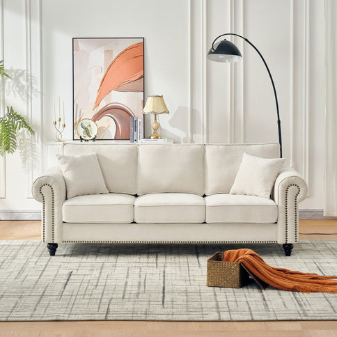Modern 3 And 2 Seater Sofa With Rolled Arms, Tufted Upholstered Couch