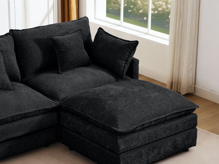 L Shaped Modular Sectional Sofa With Movable Ottoman, 3 Seater Comfortable Seating