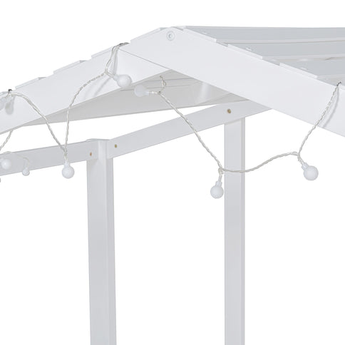 Loft House Bed With Ladder And Slide, With board And Light Strip On The Roof
