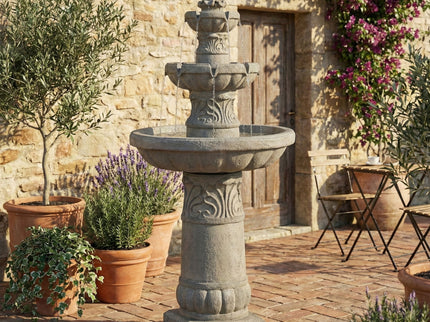 3 Tier Outdoor Garden Fountain With LED Lights - Gray