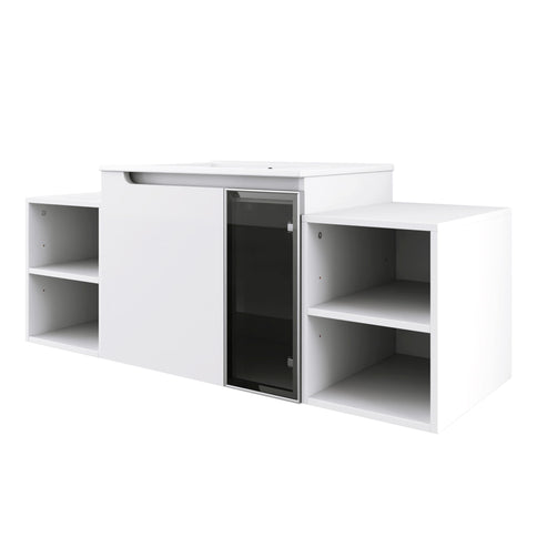 Wall Mounted Bathroom Vanity With Sink, Cabinet & Half Door