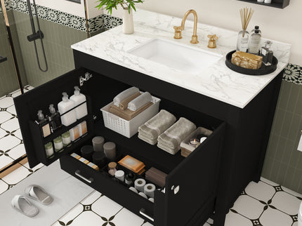 Bathroom Vanity Set, Sink And Faucet Holes Included - Black