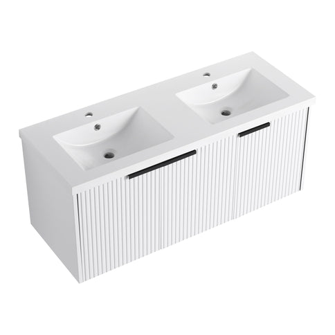 Contemporary Wall Mounted Bathroom Vanity With Resin Double Sink