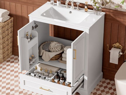 Bathroom Vanity With Sink, 1 Divided Drawer And 2 Soft Close Doors With Double Shelf