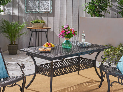 Outdoor Extendable Aluminum Dining Table With Pattern Table Top And Curved Legs - Copper