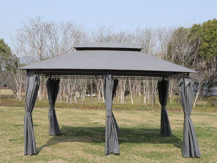 13 0 Ft Outdoor Patio Gazebo Canopy Tent With Ventilated Double Roof And Side Wall (Detachable Curtain Included On All Sides) Suitable For Lawn Garden Backyard And Deck - Gray