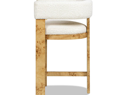 Vavona - Burl Upholstered Barrel Back Counter Height Bar Stool - Polar Off White