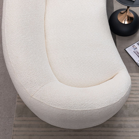 3 Piece Set Curved Sofa, Upholstered 3 Seater With Tight Curved Back For Living Room - White