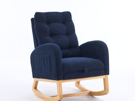 Ly-5104 - Accent Rocking Chair With Footrest & Storage Pocket For Living Room - Blue