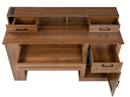 Office Desk With Storage Cabinet, Charging Station, Monitor Stand & Pegboard