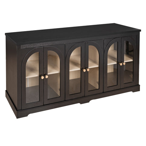 Modern Arched Glass Sideboard With 6 Doors, Buffet Cabinet With Storage And Adjustable Shelves