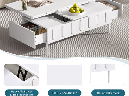 Lift Top Coffee Table With 2 Drawers With Hidden Storage Compartment For Living Room