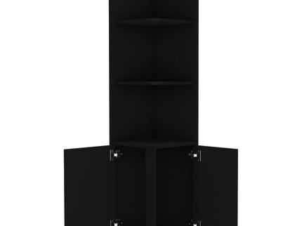 Corner Cabinet Tall With 3 Tier Shelf And 2 Door - Black