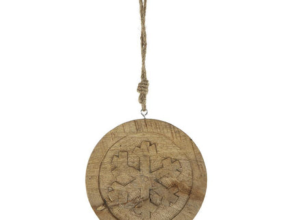 Wooden Hanging Circle With Snowflake Cut Decorative Hanging Christmas Tree Ornaments For Holiday Party Decorations (Set of 12) - Multi