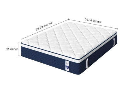 Rresta Hotel Collection - 12" Medium Firm Hybrid Mattress With 5 Zone Support For Back & Hip Relief, Fiber Free, Certipur Us Certified