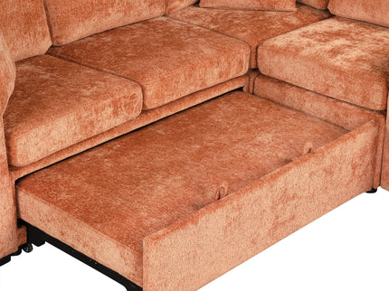 Modular L-Shaped Sectional Sofa Bed With Pull-Out Sleeper, Cup Holders, And Storage