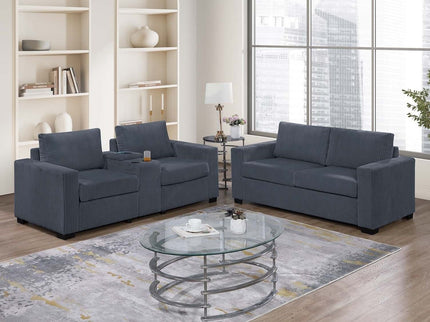 Elegant Simple Sofa Set With Console Cup Holder And Loveseat