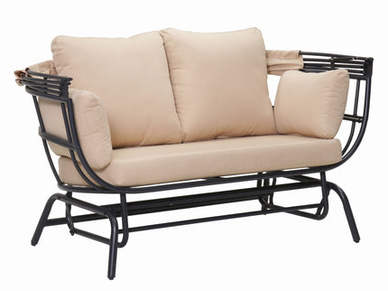 2 Person Egg Shaped Outdoor Swing Chair With Adjustable Canopy - Acacia Wood / Black / Taupe