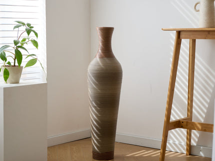 Tall Vase - Brown Decorative Floor Vase, Classic Neat Floor Vase Tall Freestanding Flower Holder, Artificial Rattan Vase, Floor Vase, Flower Holder For Home Decor - Gray