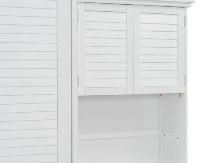 Queen Size Murphy Bed With Louvered Design And Multiple Storage Shelves - White