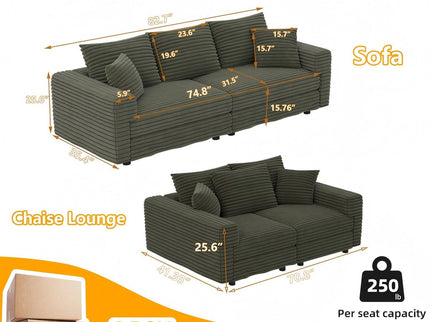 Convertible Deep Seat Sofa With Soft Pillows And Ottomans