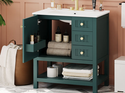 Transitional Style Bathroom Vanity Cabinet Combo With Ceramic Sink