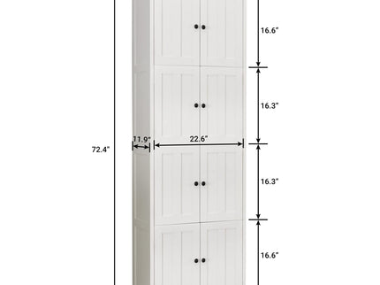 Tall Storage Cabinet With 8 Doors And 4 Shelves, Wall Storage Cabinet For Living Room, Kitchen, Office, Bedroom, Bathroom