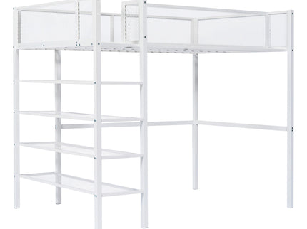 Loft Bed With 4 Tier Shelves And Storage