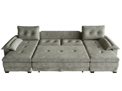 U-Shaped Sleeper Sofa With Pull Out Bed, Removable Armrests & USB Ports For Living Room