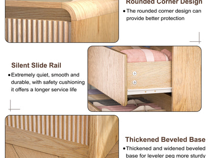6 Drawer Dresser With Fluted Panel For Bedroom - Beige / Natural