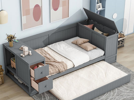 Daybed With Storage Arms, Trundle And Charging Station