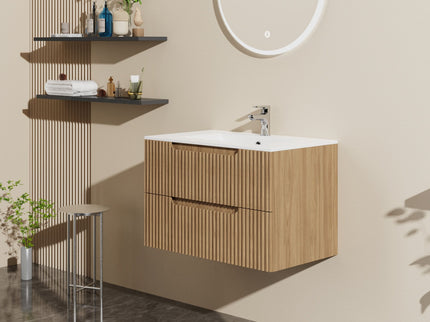 30" Wall Mounted Bathroom Vanity With Sink, Soft Close System, And Spacious Drawers - Walnut